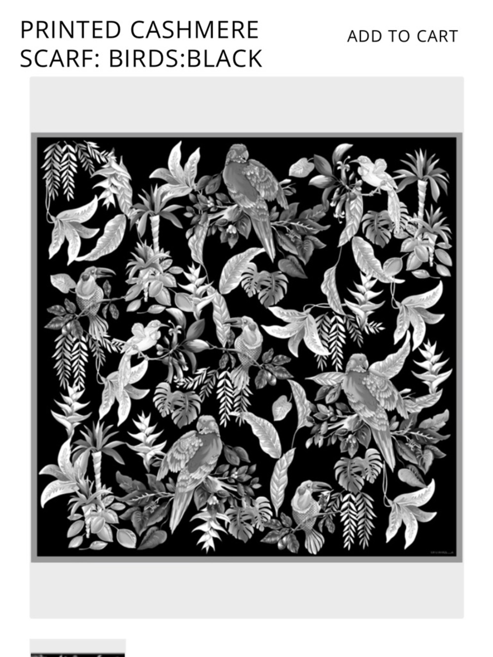 Rani Arabella printed cashmere scarf birds black white wool silk made in Italy